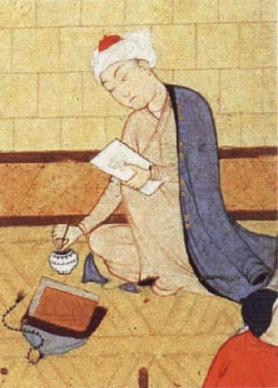 Qays,the future Majnun,begins as a scribe to write his poem in honor of the theophany through Layli, unknow artist